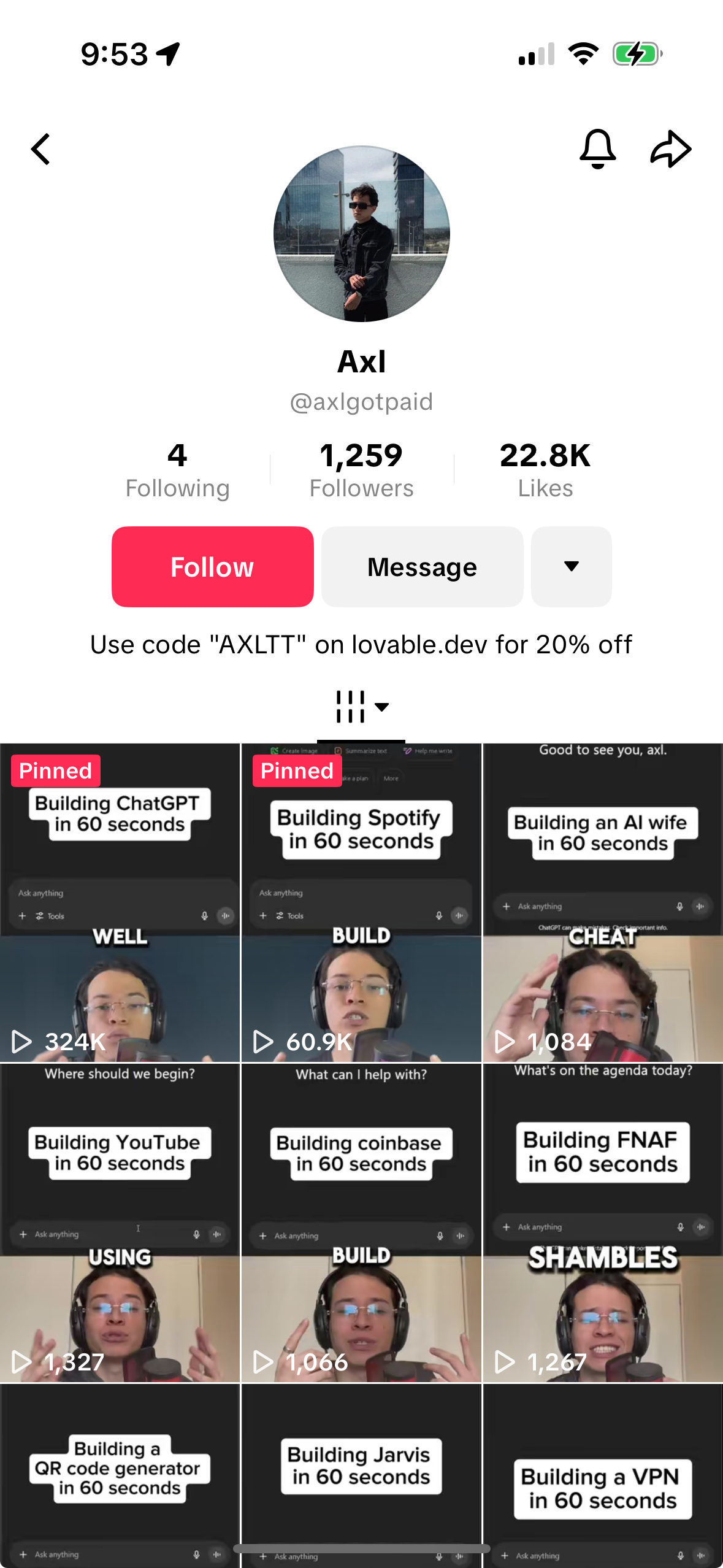 AxlCruz's TikTok page